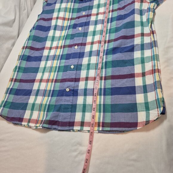 Cremieux Shirt Men's Size L Indian Madras Plaid  Short Sleeve Cotton Green (02) - Picture 10 of 11